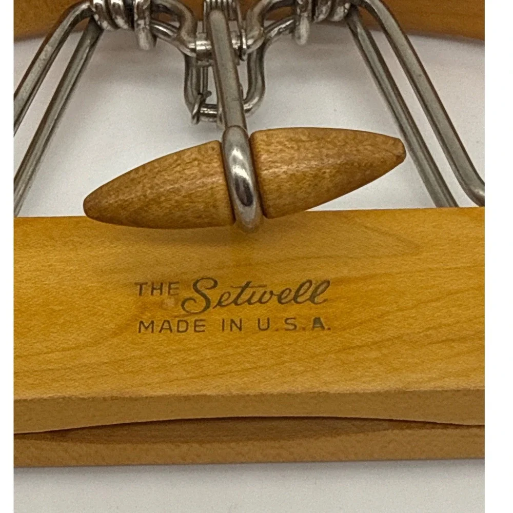 Vintage Neiman Marcus‎ Setwell Wood Suit Hanger Wishbone Clamp Clothes Pants USA